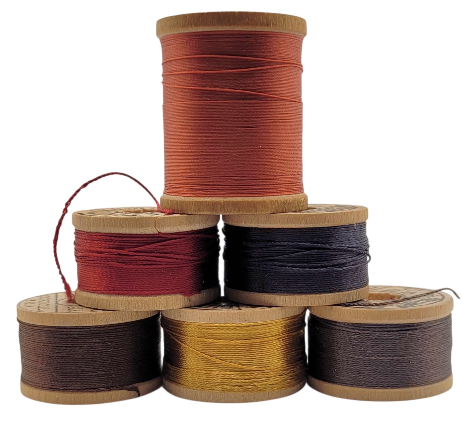 Vtg 6 Wood Spools Thread Belding Corticelli button Hole Twist Pure Silk D Nylon