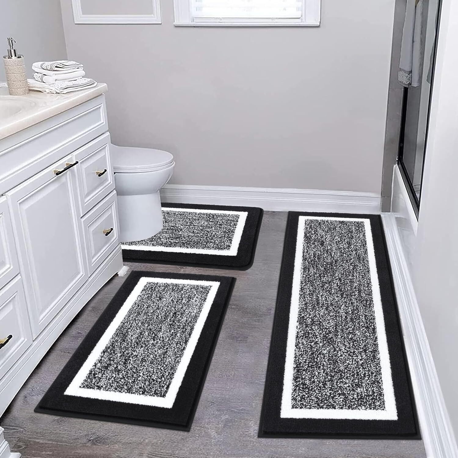 3-Piece Non-Slip Microfiber Bathroom Rug Set Ultra Soft Absorbent Mats for Bath