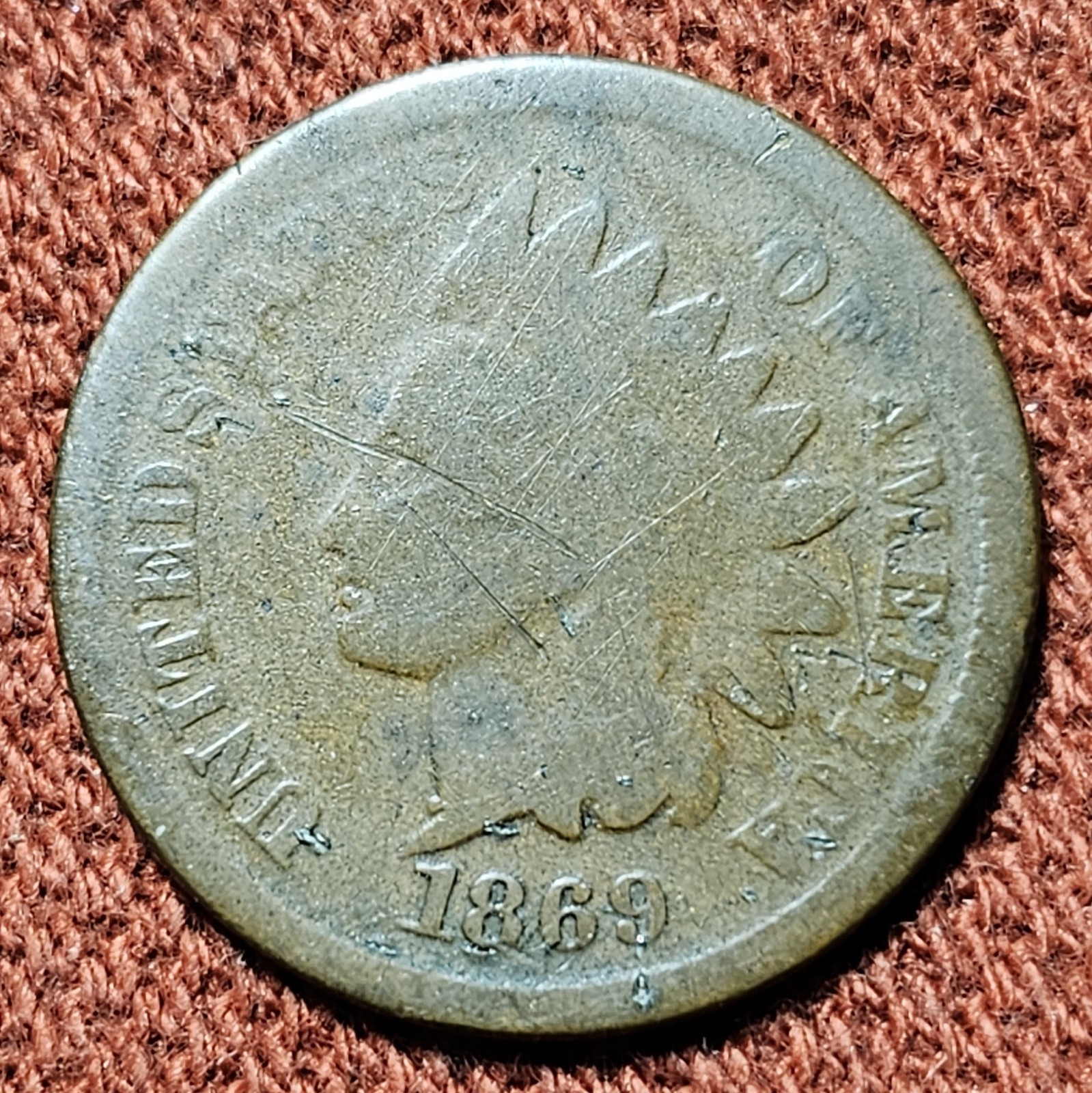 1869 Indian Head Cent 1C Bronze Coin AG/G Details Low Mintage Scarce Date