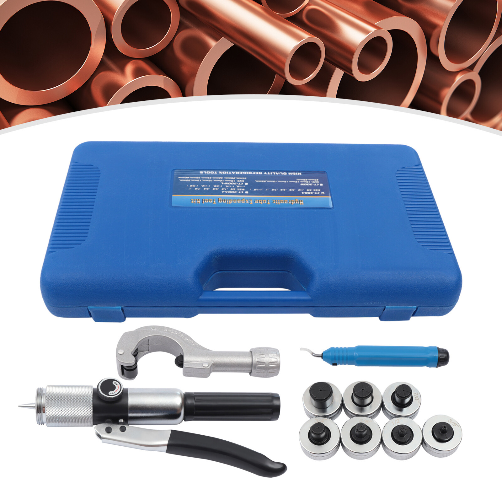 Hydraulic Plumbing Pipe Expander Tool Kit 7*Expander Heads For Air Conditioning