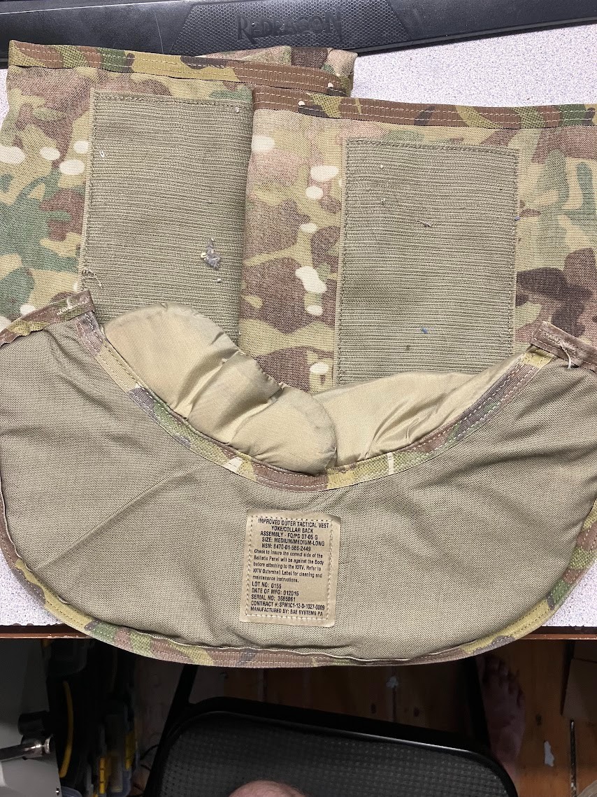 Improved Outer Tactical Vest Yoke/ Collar Back Assembly, Snaps Multicam/ Med