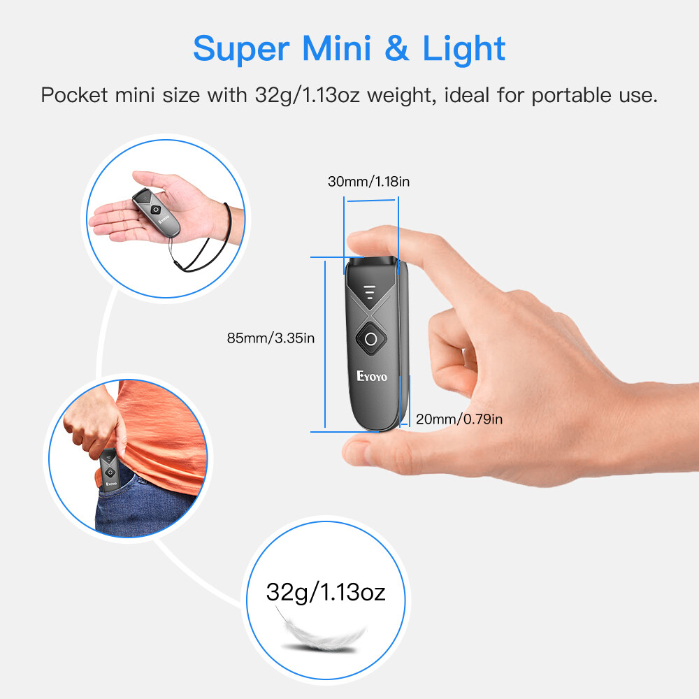 EYOYO 5PCS Mini Wireless 2D QR Code Barcode Scanner Bluetooth USB Reader for PC