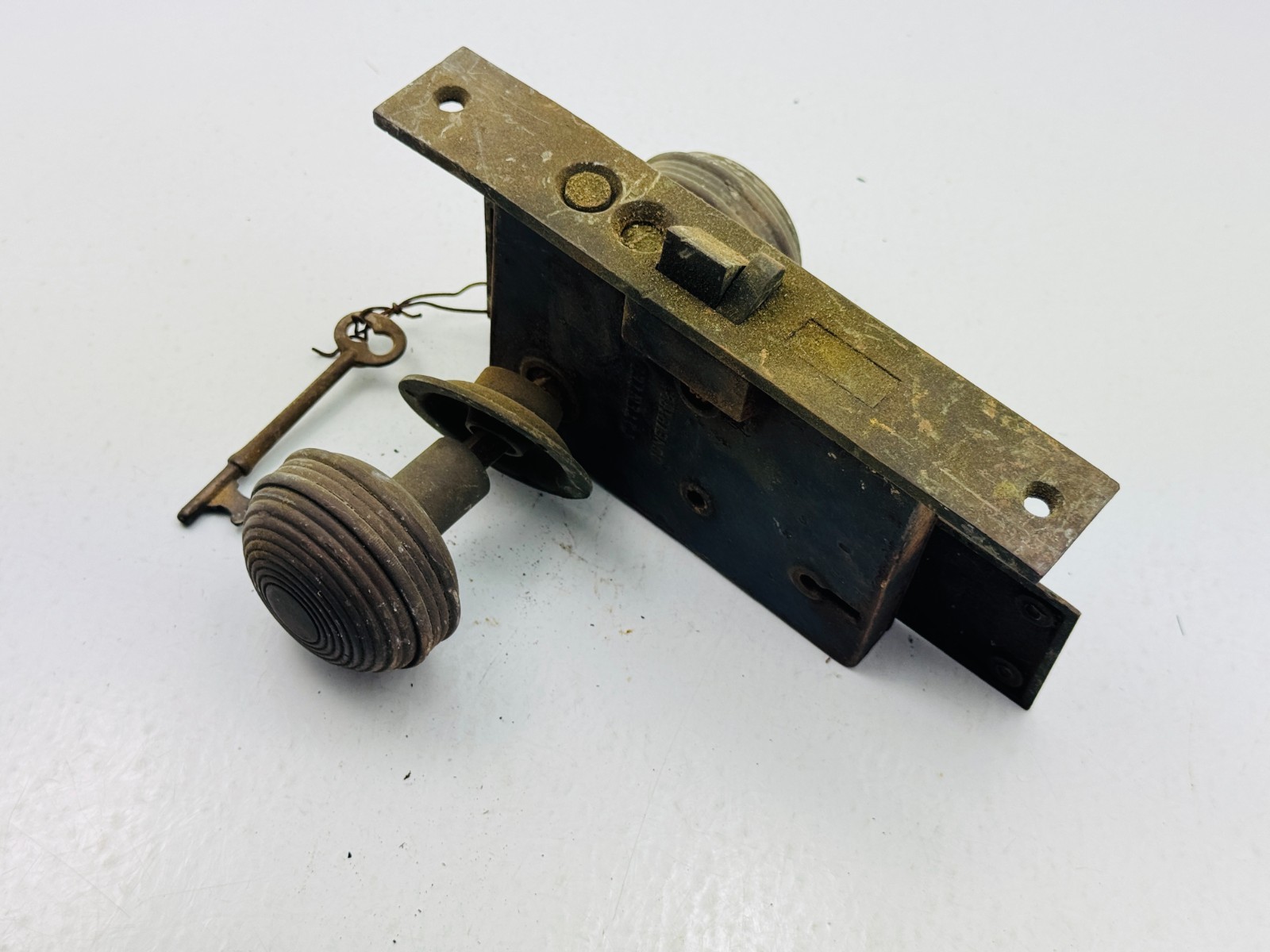 Antique Doorknob Steel Lock Assembly Brass Knobs Plate Vintage Reclaim Hardware
