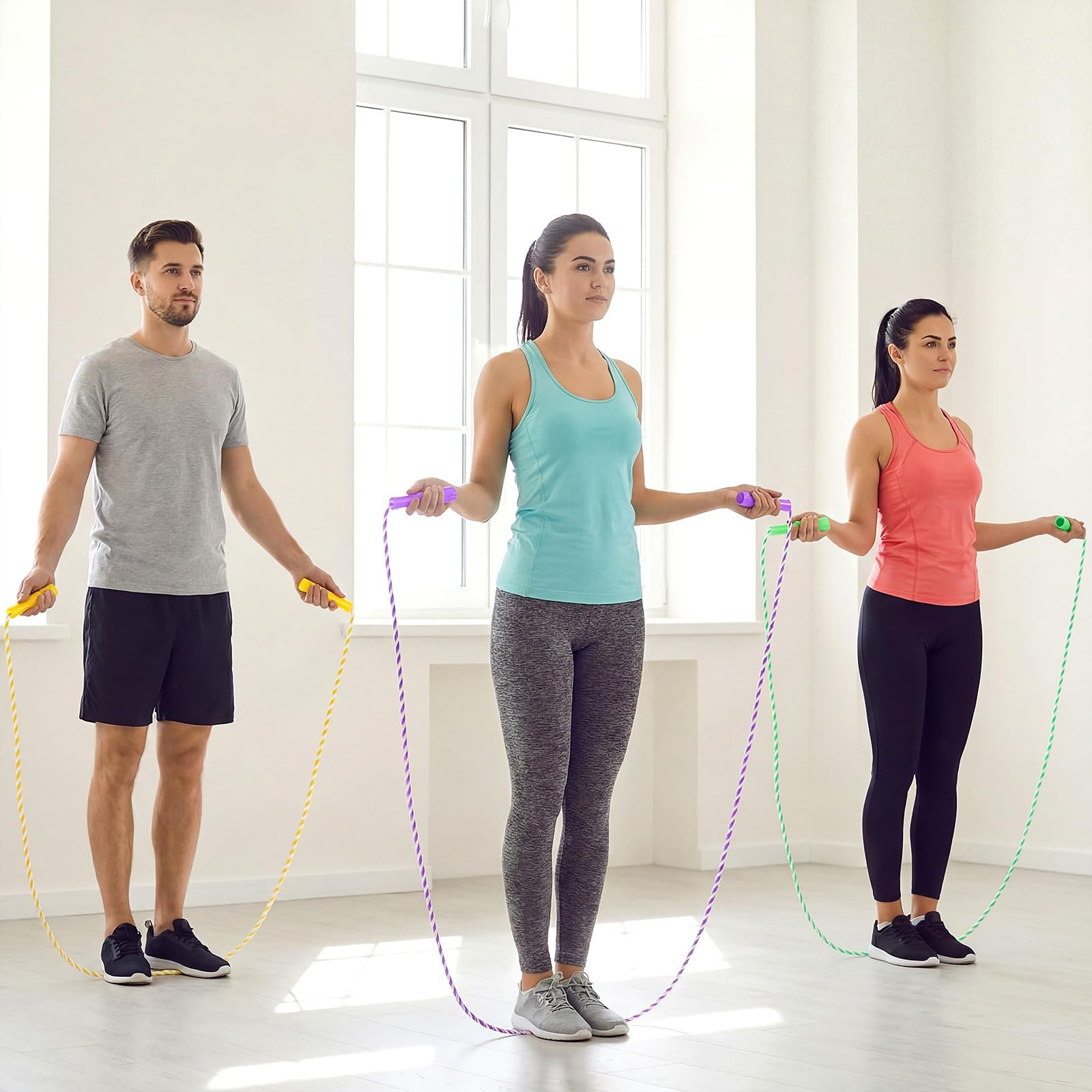 Jump Rope for Nylon Adjustable Weighted Braided Fitness Skipping Stripe Ropes...