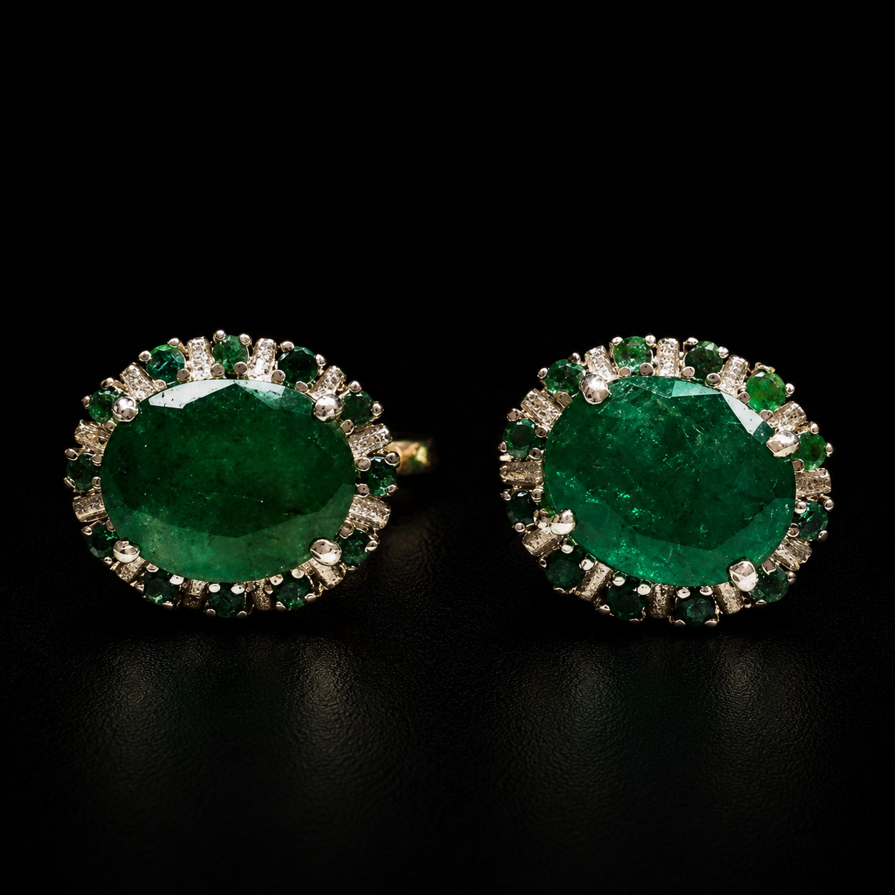 Luxury Emerald Green Crystal Halo Cufflinks Gold Tone Oval Wedding Cufflink Men