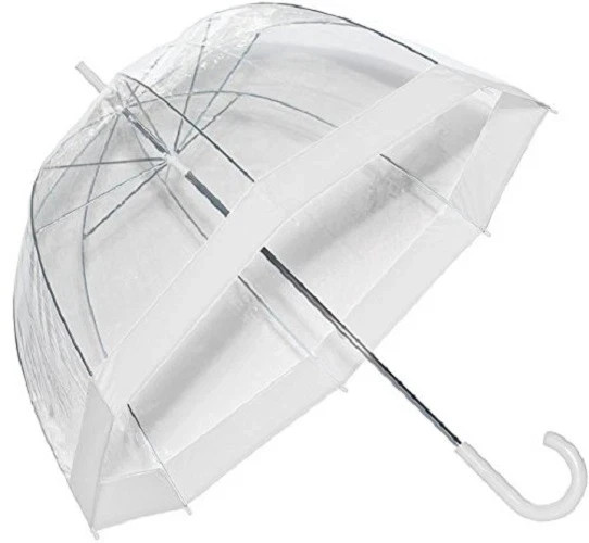NEW WHITE Trim Bubble Dome See Through Fashion Umbrella Wedding Bride NEW