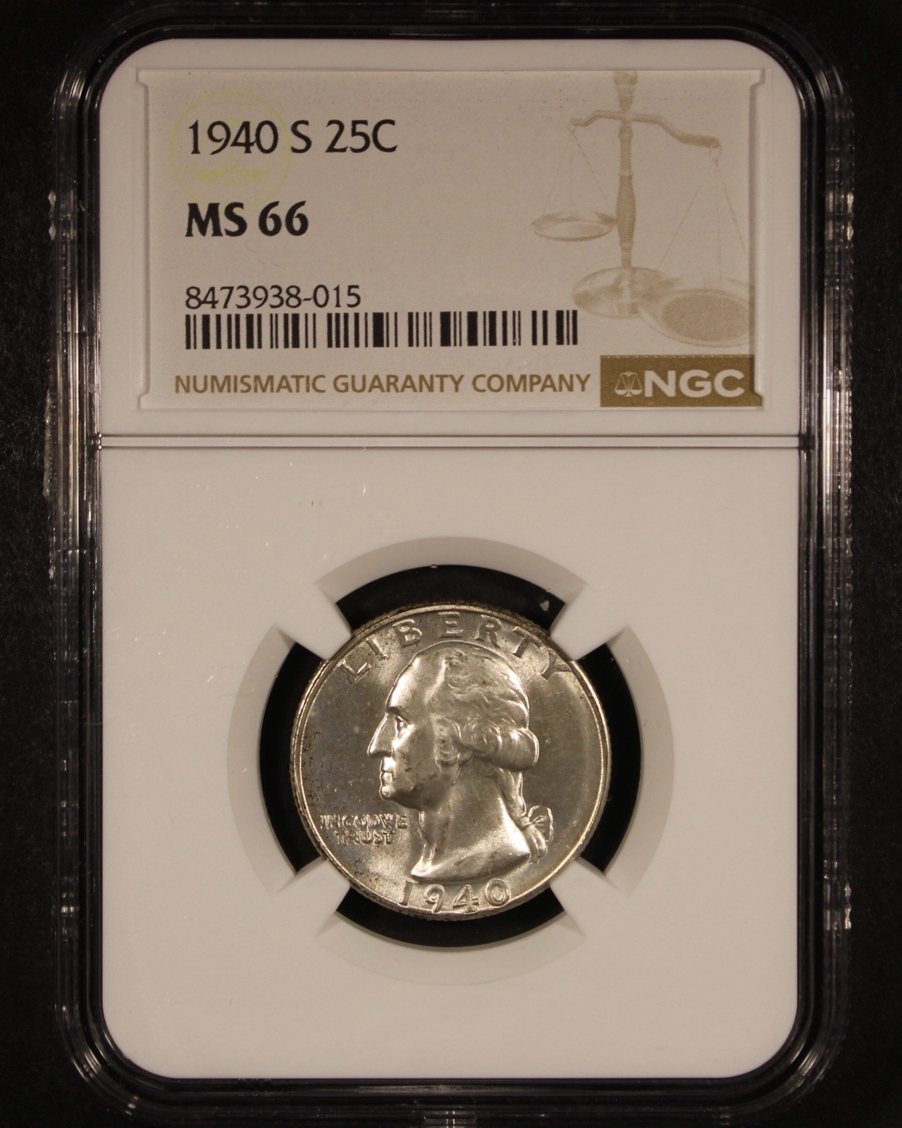 1940-S Washington Quarter - 25c NGC MS66 - Lustrous Example!