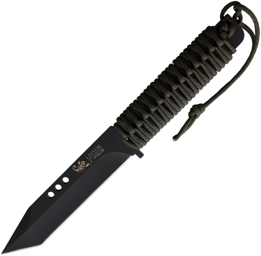 Linton Cutlery Fixed Knife 6.5" Stainless Steel Tanto Blade Cord Wrapped Handle