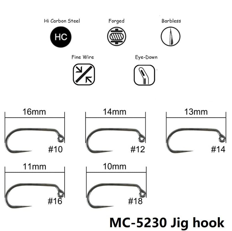 Maxcatch 100pcs 10# - 18# Fish-Friendly Barbless Fly Tying Hooks Dry&Wet&Nymph