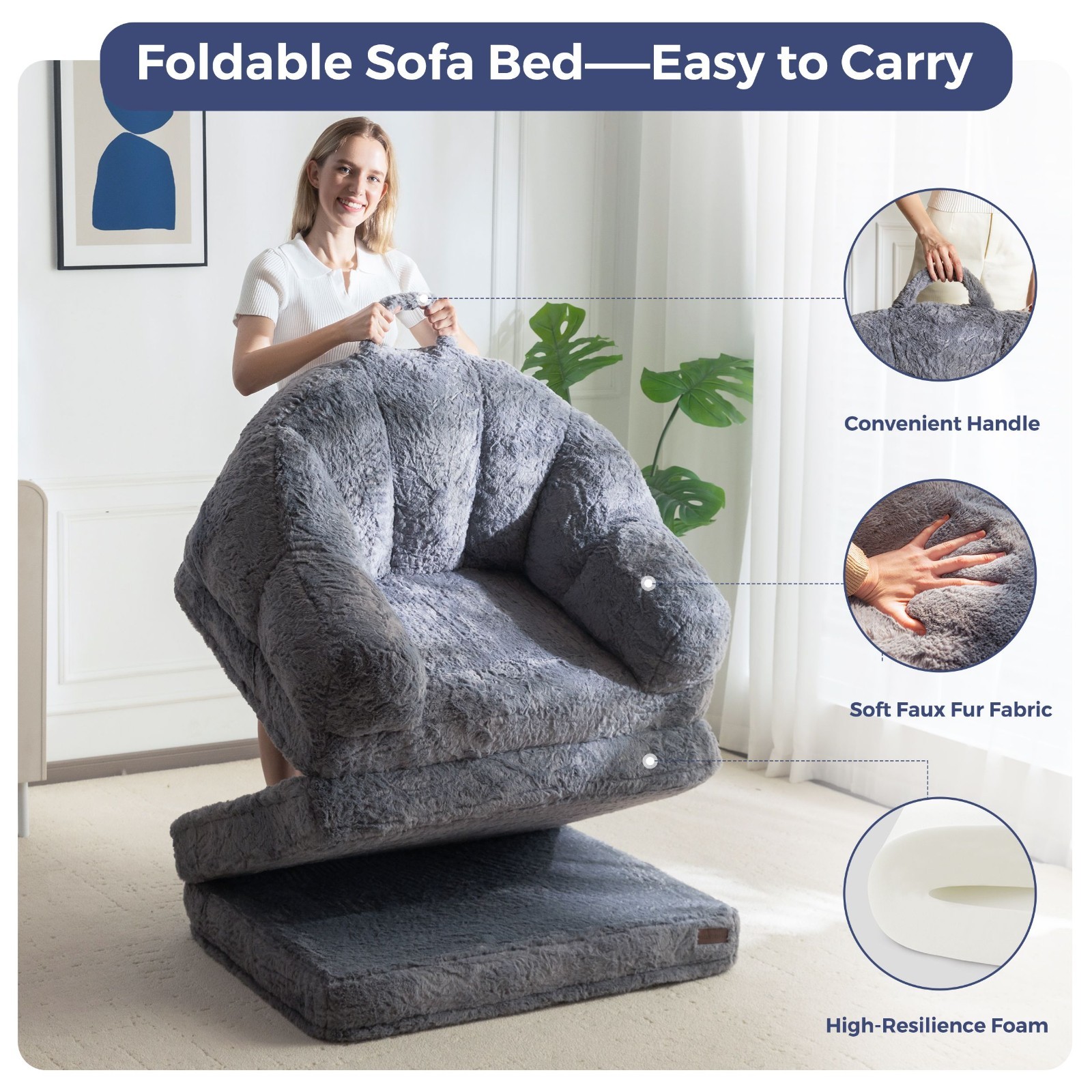 MAXYOYO Folding Sofa Bed,2-in-1 Convertible Sofa, Bean Bag Chair with Armrests