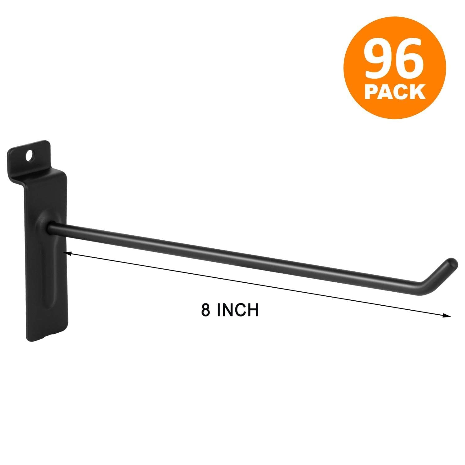 Polmart 8" Heavy Duty Slatwall Panel Hooks, Black (96-Pack, 8-inch) 8 Inch 96
