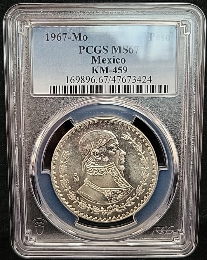 1967-Mo Mexico Silver Peso PCGS MS67 | World Foreign Coin | White GEM++ TOP POP!