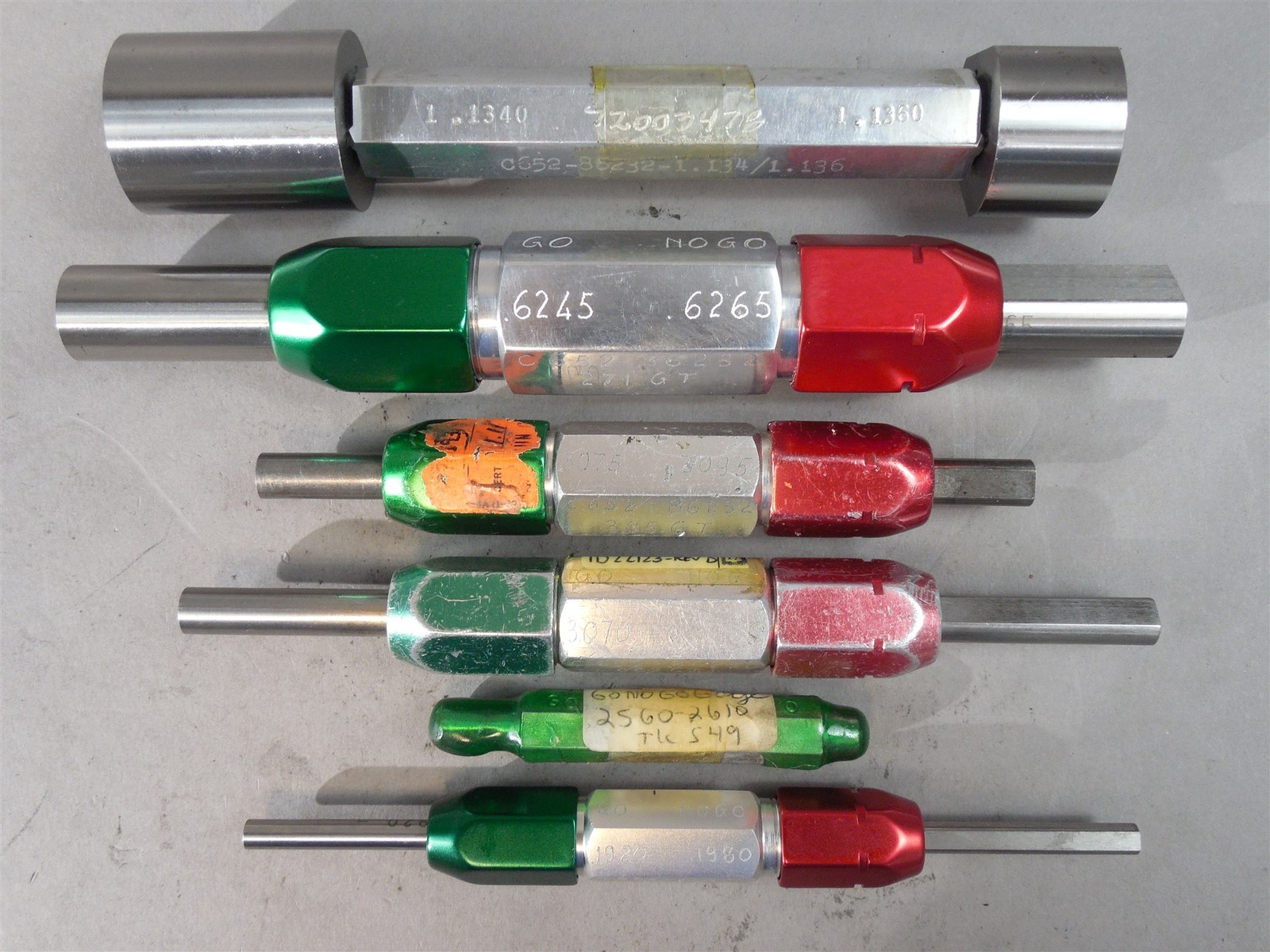 Mixed Lot of 6 Plug Gage Pins and Handles / Go - No Go Gage