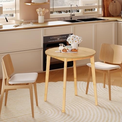 Bamboo Dining Table, Round Dining Table for 2, 27.5" Kitchen Table for Natural