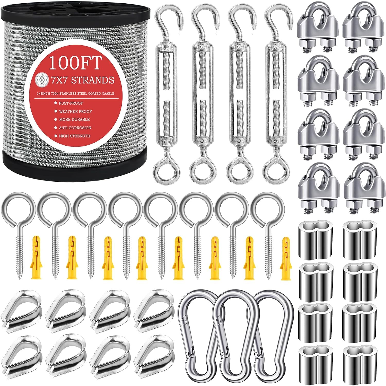 100FT 304 Stainless Steel Rope for Hanging Rigging and Outdoor Use