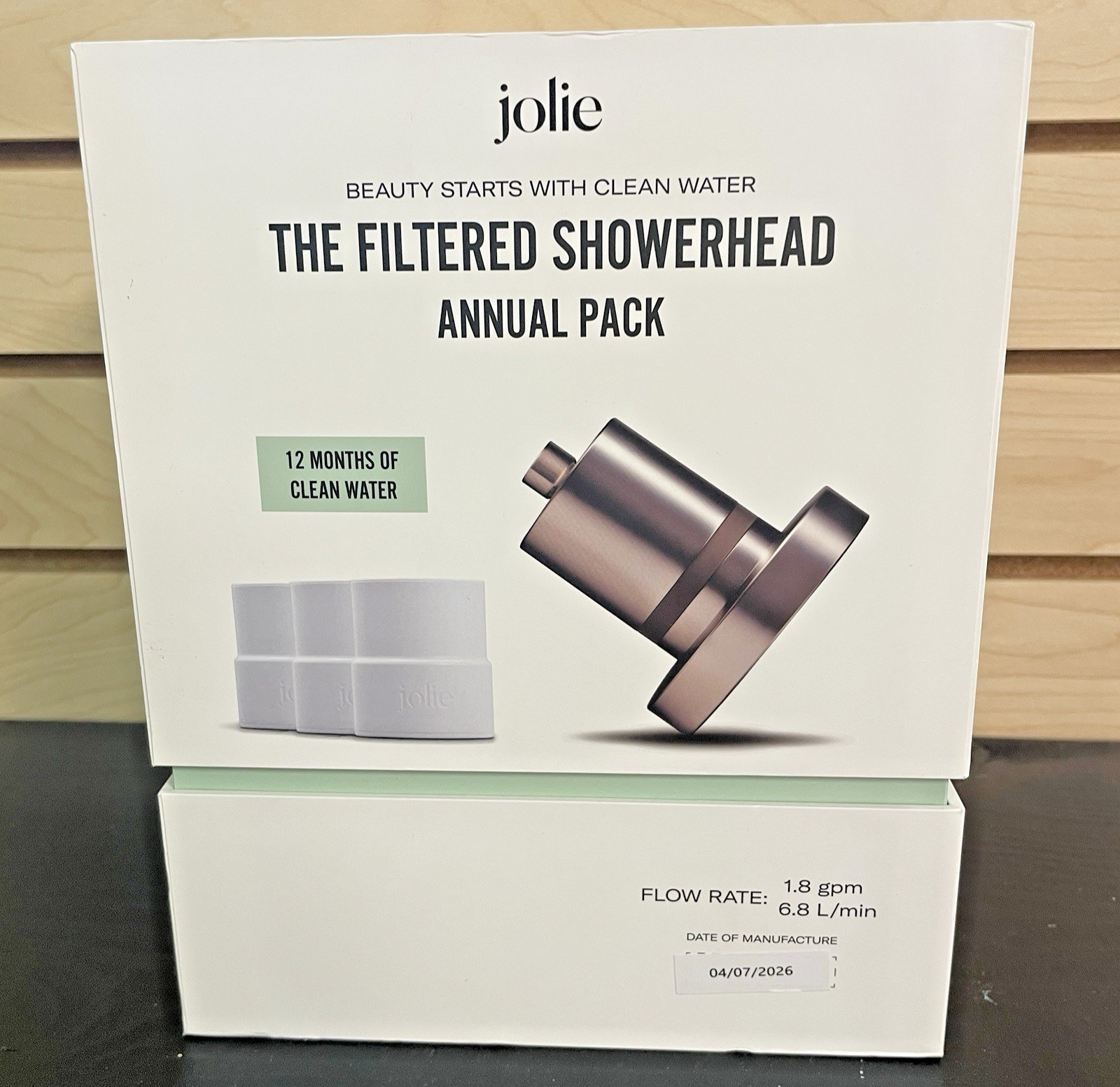 Jolie Filtered Shower head, Brushed steel, Annual Pack Filter Refills, high flow
