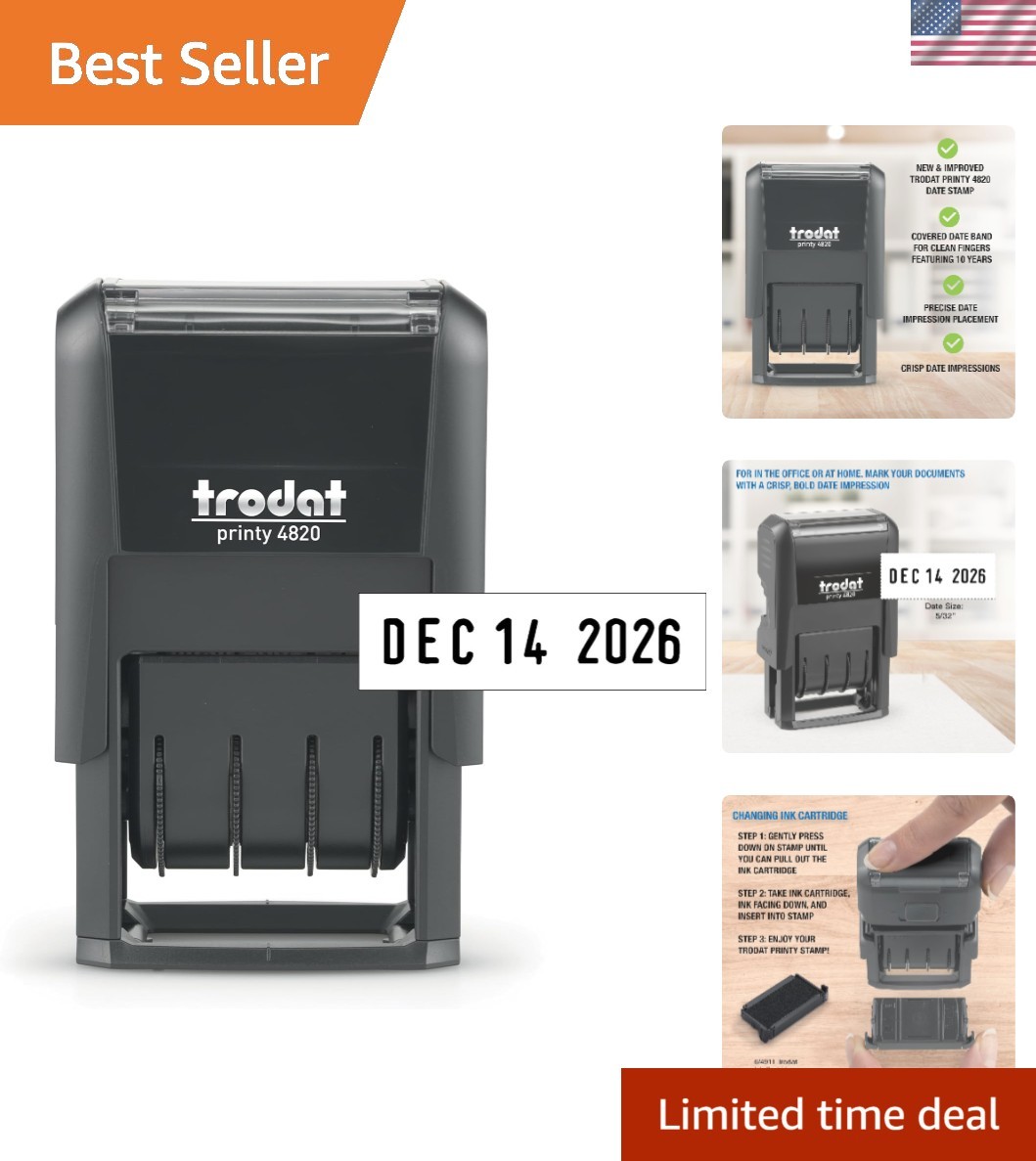 4820 Printy 4.0, Self-Inking Date Stamp for Professional, Classroom and Perso...