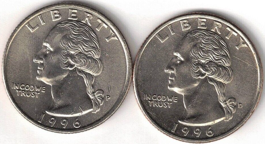 1996-P + D Brilliant Uncirculated Two Washington Quarters!