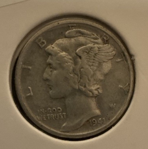 1941 S Mercury Dime “IN COD WE TRUST” Mint Error 90% Silver Full Bands