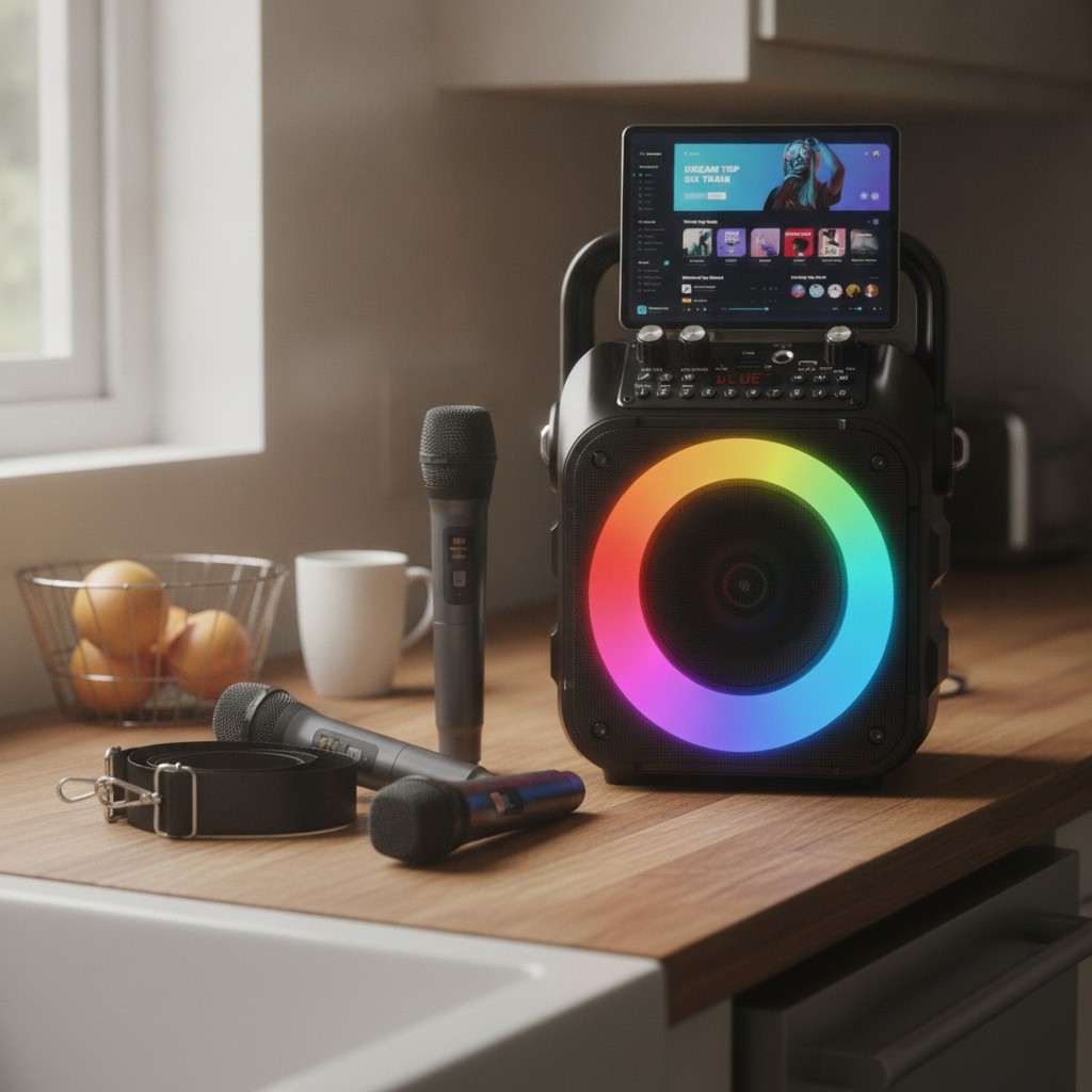 Bluetooth Karaoke Speaker with Dynamic Lights & 2 Microphones for Fun Gatherings
