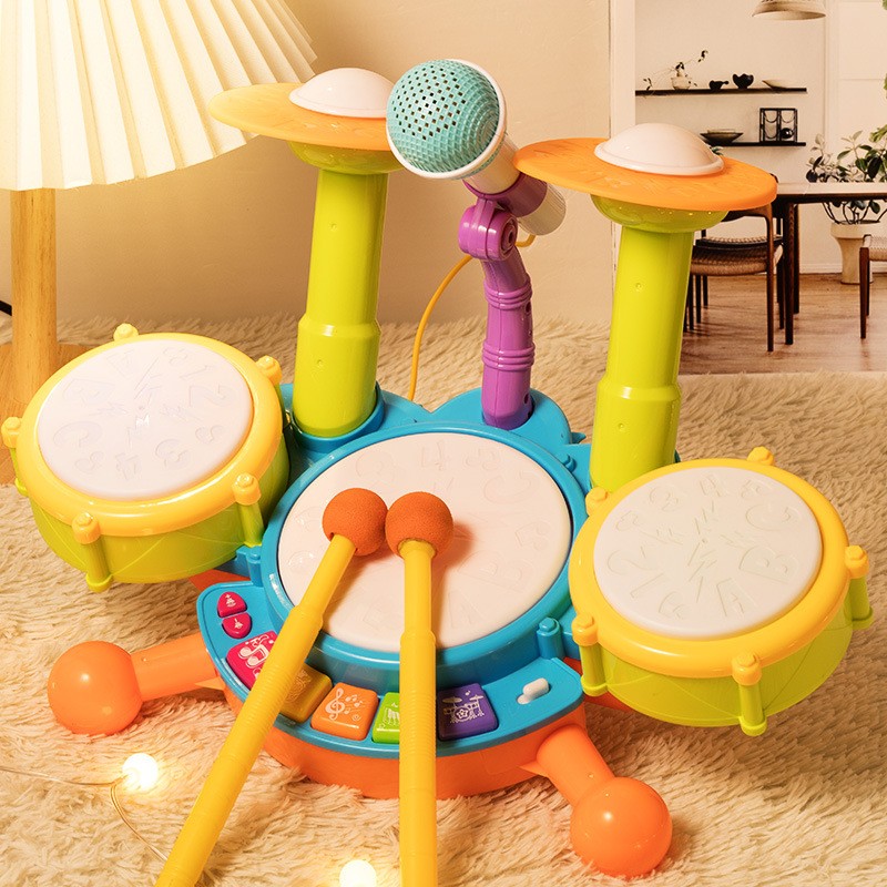 Drum Set For Toddlers 1-4 Musical Baby Toys For Boy Gift Electric Drum Kit W/Mic