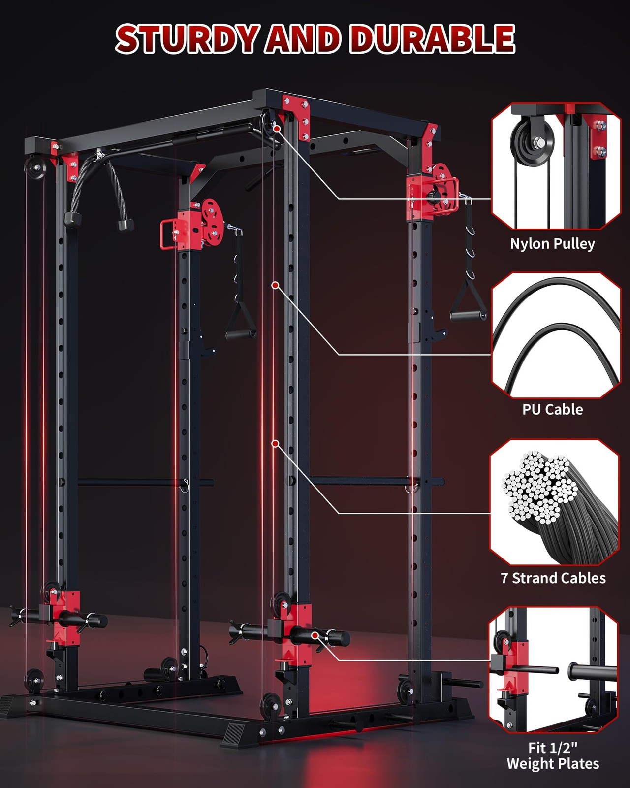 Power Cage Power Rack with LAT Pull Down & Cable Crossover Workout for Home Gym