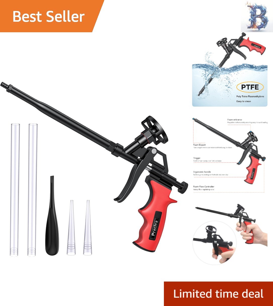 Versatile Professional Caulking Foam Gun with Precision Control - Red 12.99 inch
