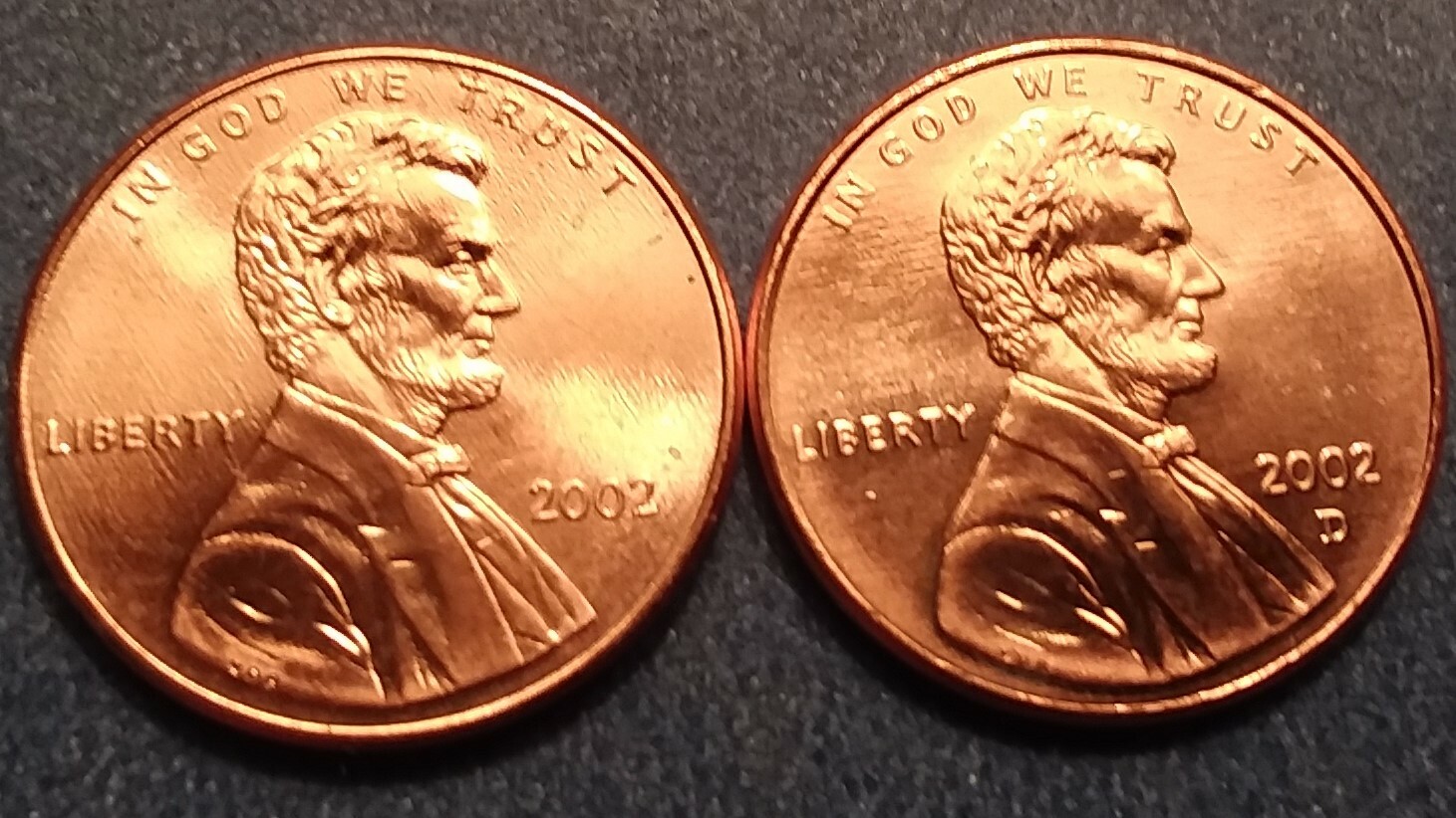 2002 P&D Brilliant Uncirculated Lincoln Cents(2 coins) Ships Free. BU condition.