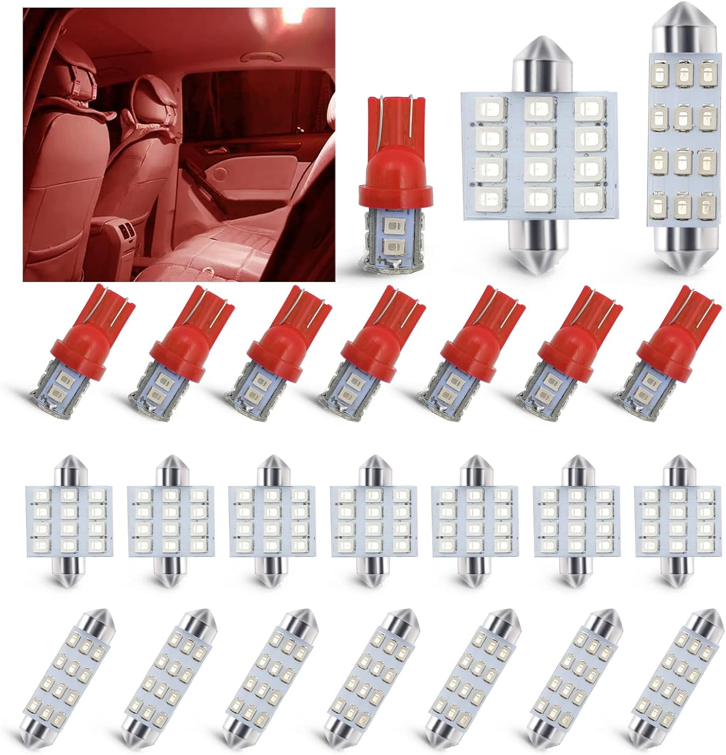 24 PCS Interior Car Lights, Dome Light Car Bulb Kit Set T10 31mm 41 Color: red
