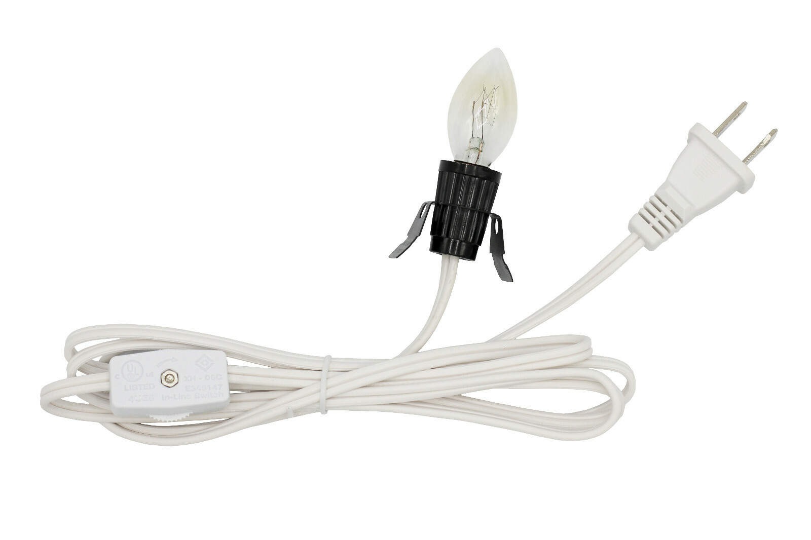 Clip-in Lamp Cord and 7w Bulb for Salt Lamps, Christmas Villages - 6 foot White