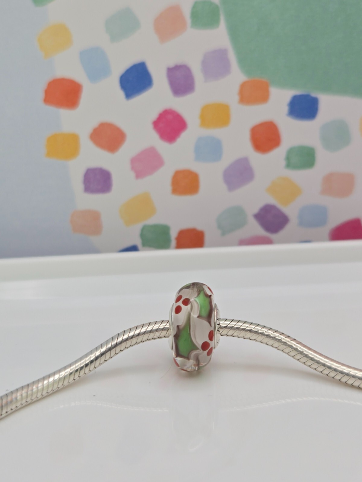 Authentic Pandora Holly Christmas Murano Glass silver moment Charm