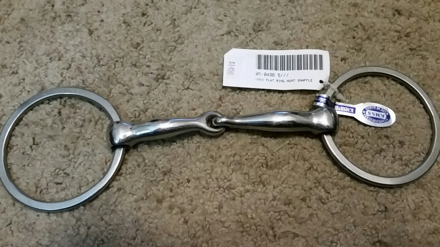NEW, KMSS FLAT RING HUNT SNAFFLE BIT,  5" stainless steel