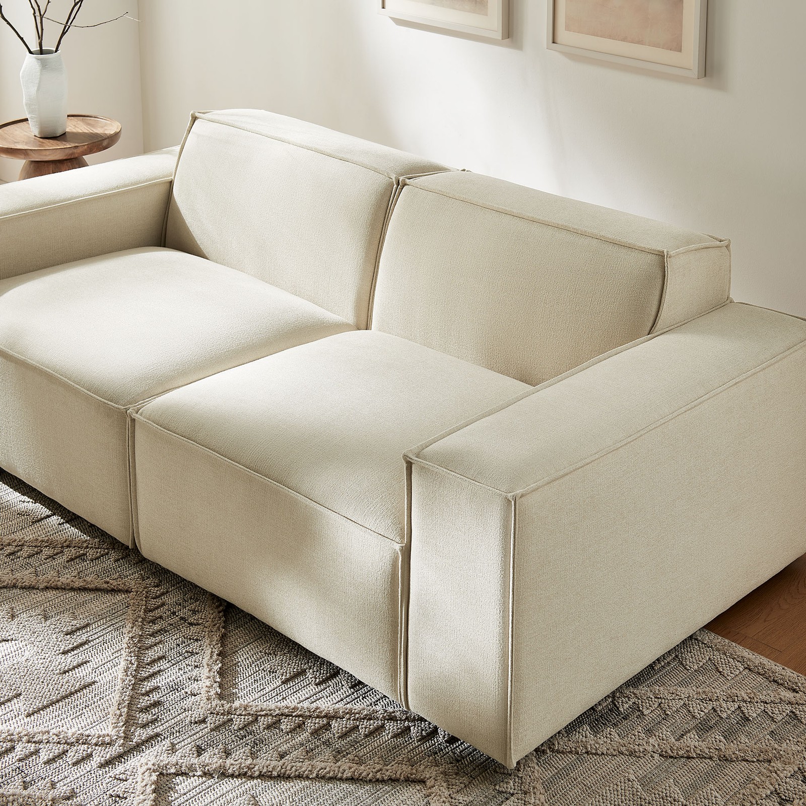 Restore 2-Piece Performance Fabric Upholstered Modular Loveseat in Ecru