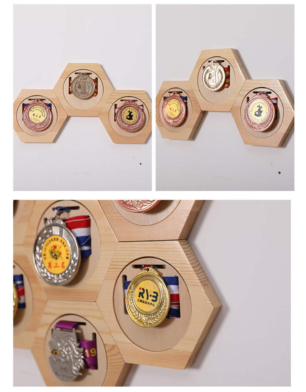 Wooden Honeycomb Combination Medal Display Stand Hexagon