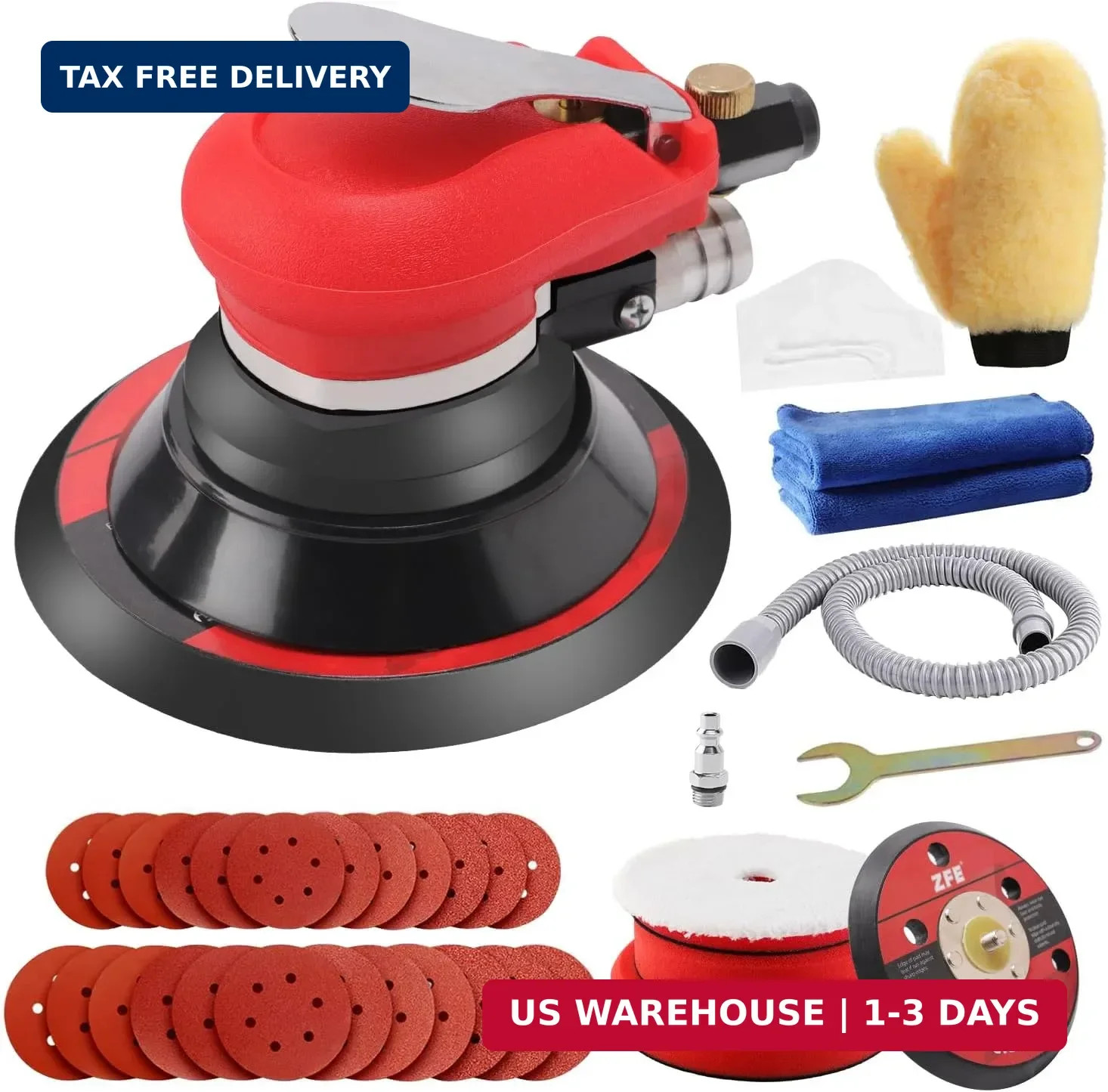 Random Orbital Sander 5" & 6" Pneumatic Palm Sander with Extra 5" Backing Plate,