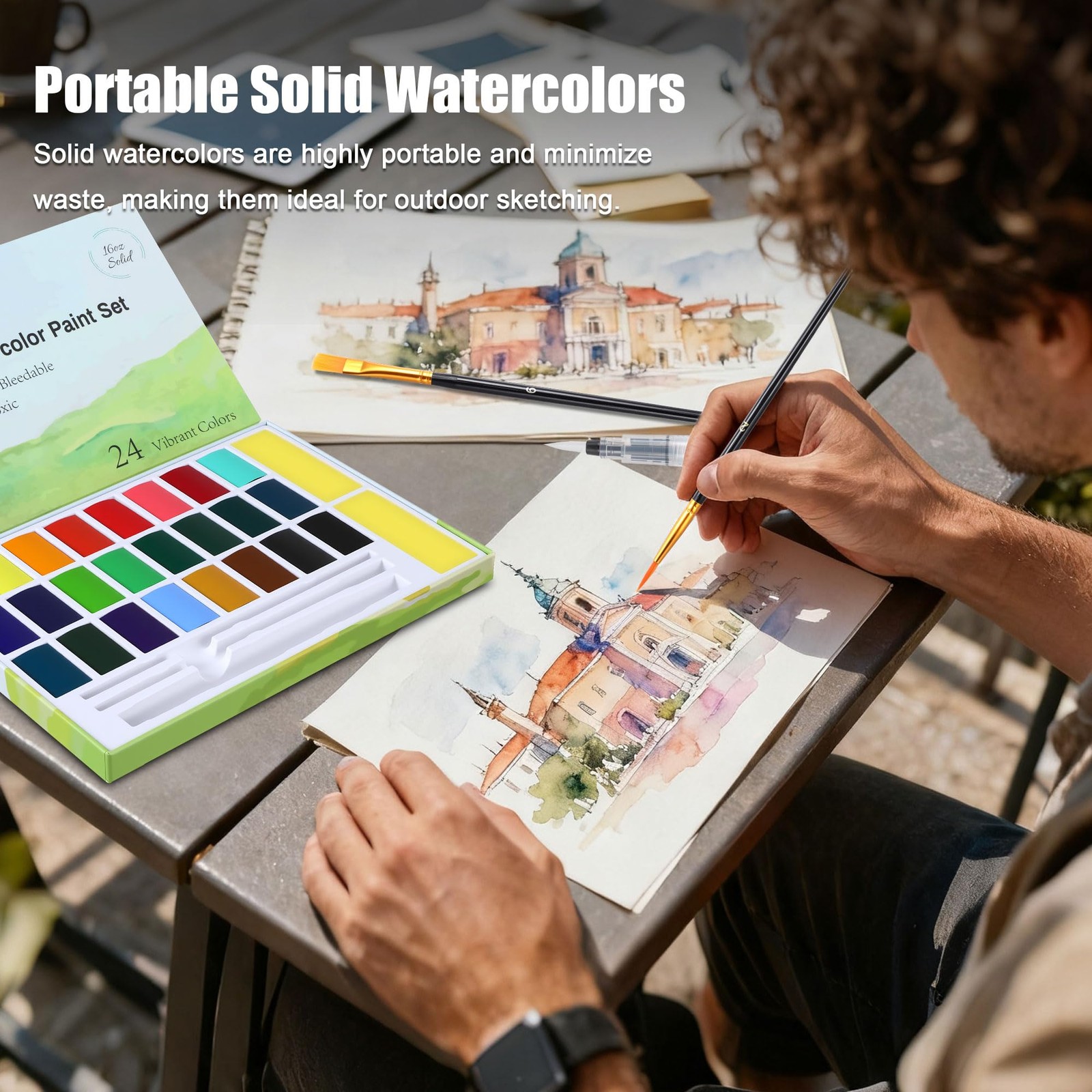 24 Colors Large Block Watercolor 1 Count (Pack of 24), Classic 24