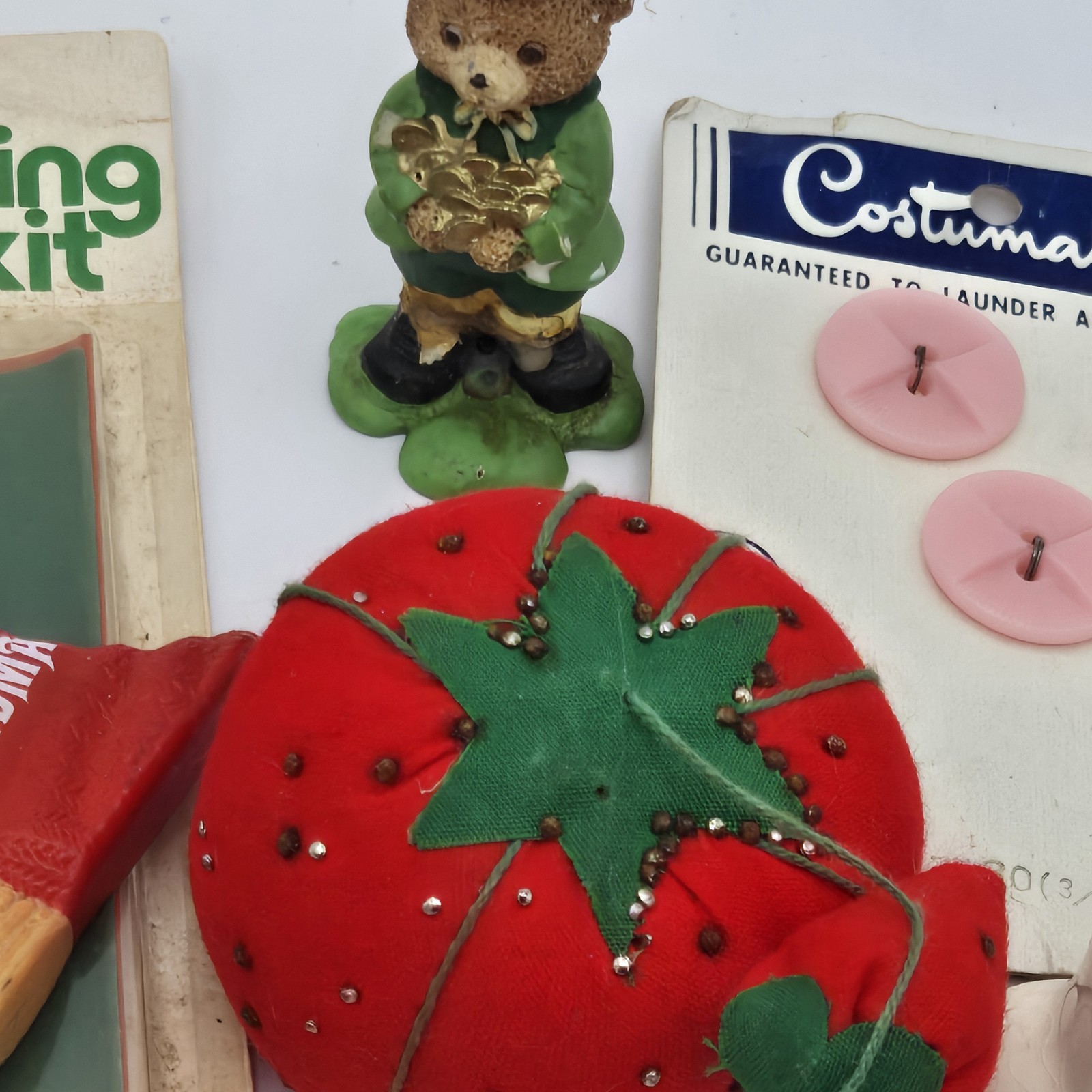 Grandmas Vintage Junk Drawer Lot Figurines Sewing Kit Buttons