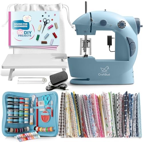 Mini Sewing Machine for Beginners, Dual Speed Small Portable Premium Set Blue