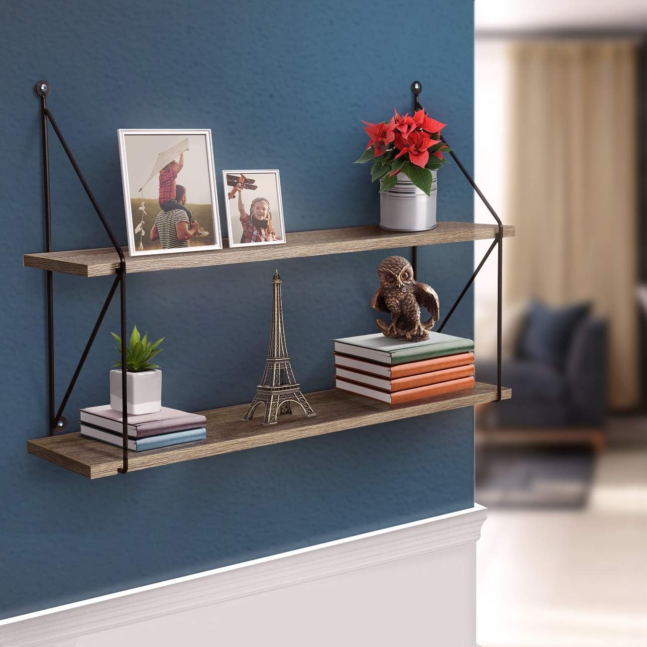 Floating Shelf Metal Brackets Wall Mounted Rustic Wood Wall Storage 24"L