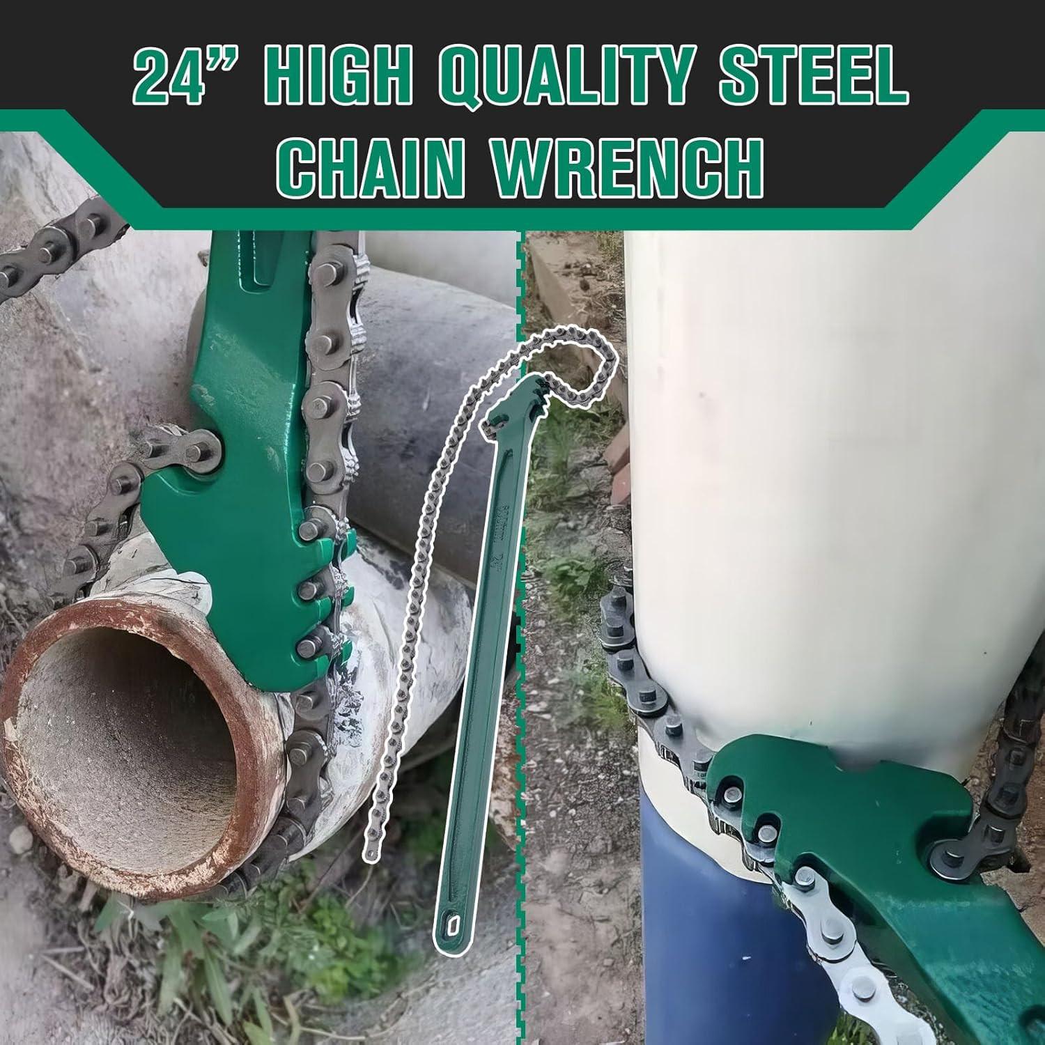 24 Inch Chain Wrench, Adjustable Ratcheting Chain Oil Filter Wrench Heavy Duty F