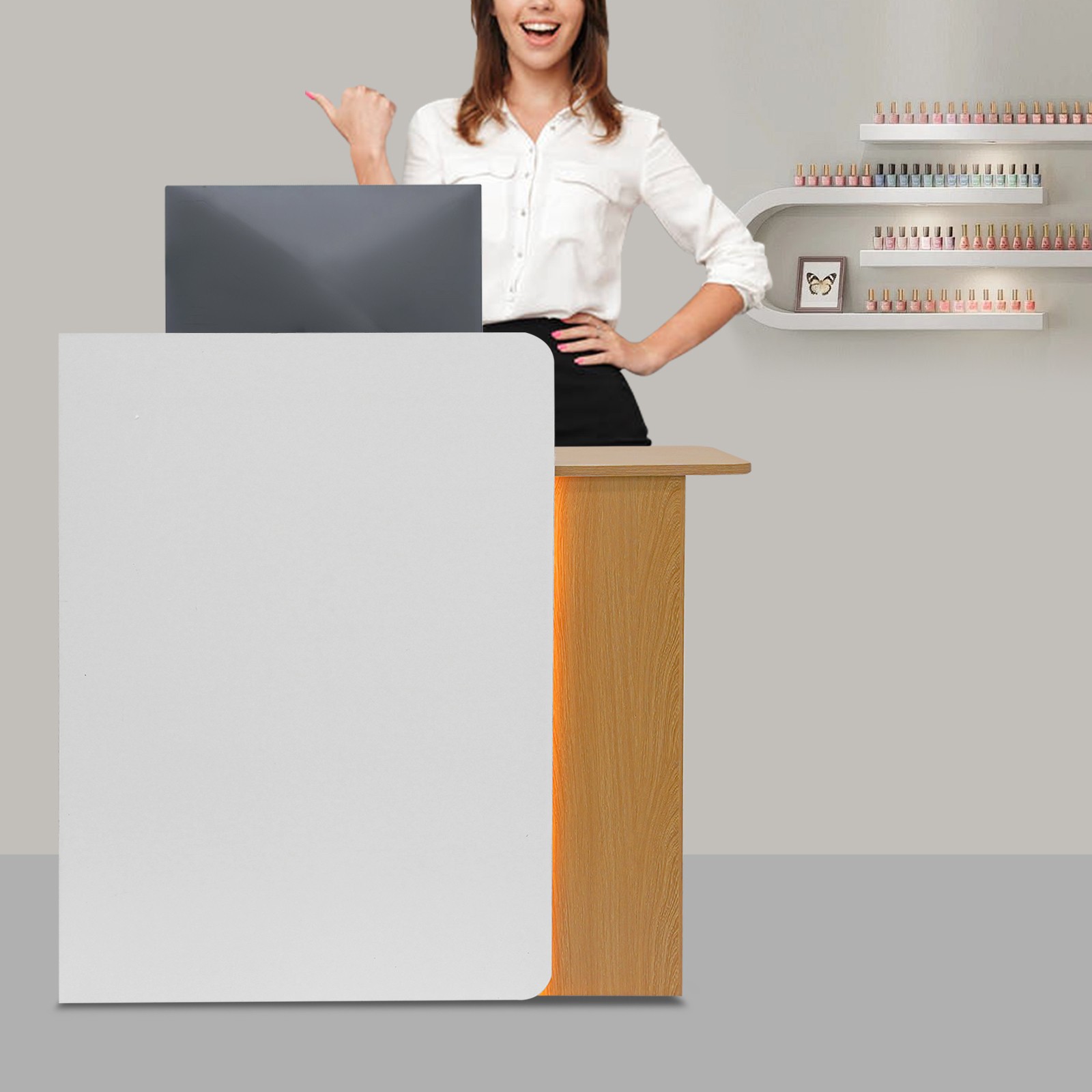 Reception Desk w/Dual LED Light Strips 2 Lockable Drawer Retail Checkout Counter