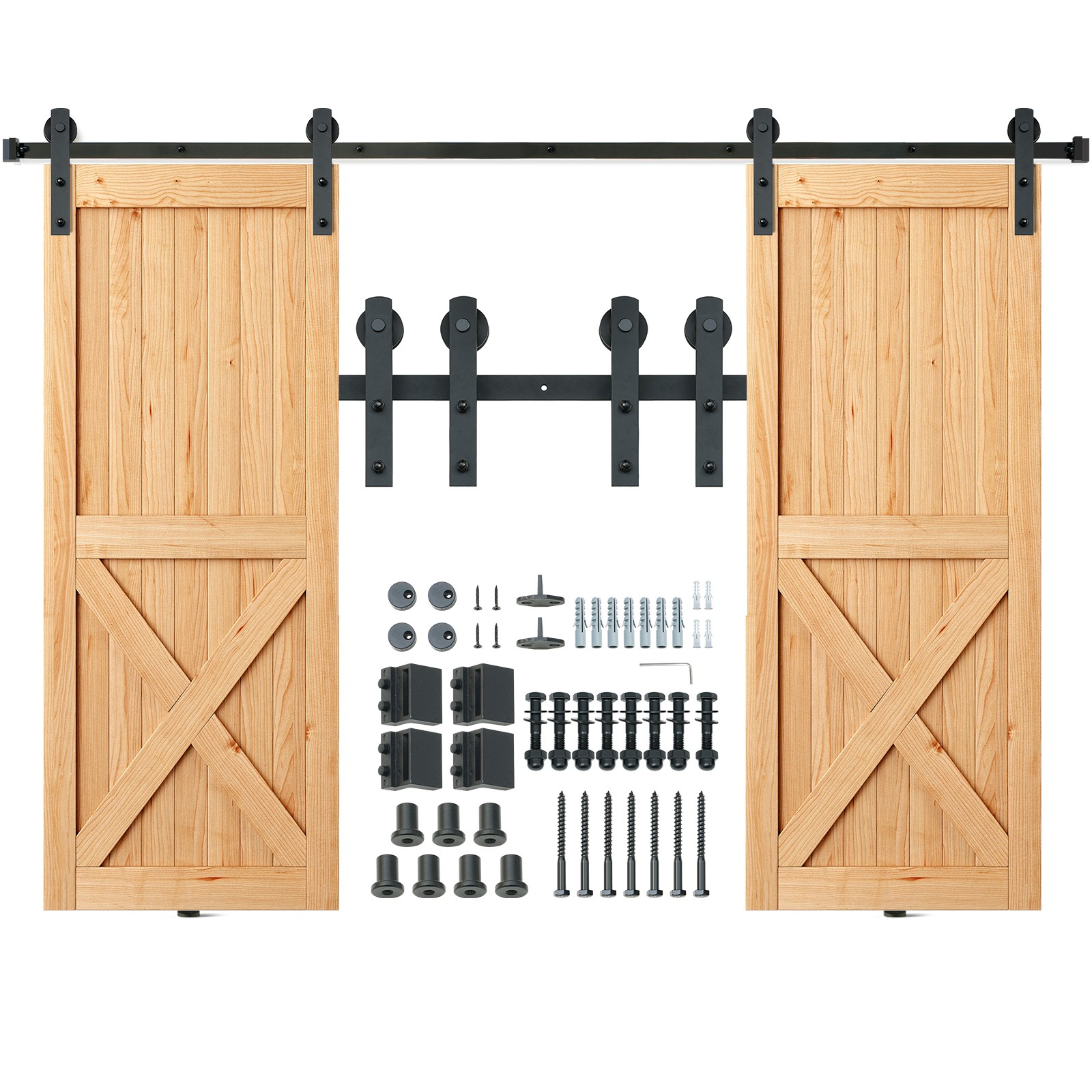 Uimoso 8FT Sliding Barn Door Hardware Closet Track Kit for Double Doors I Hanger