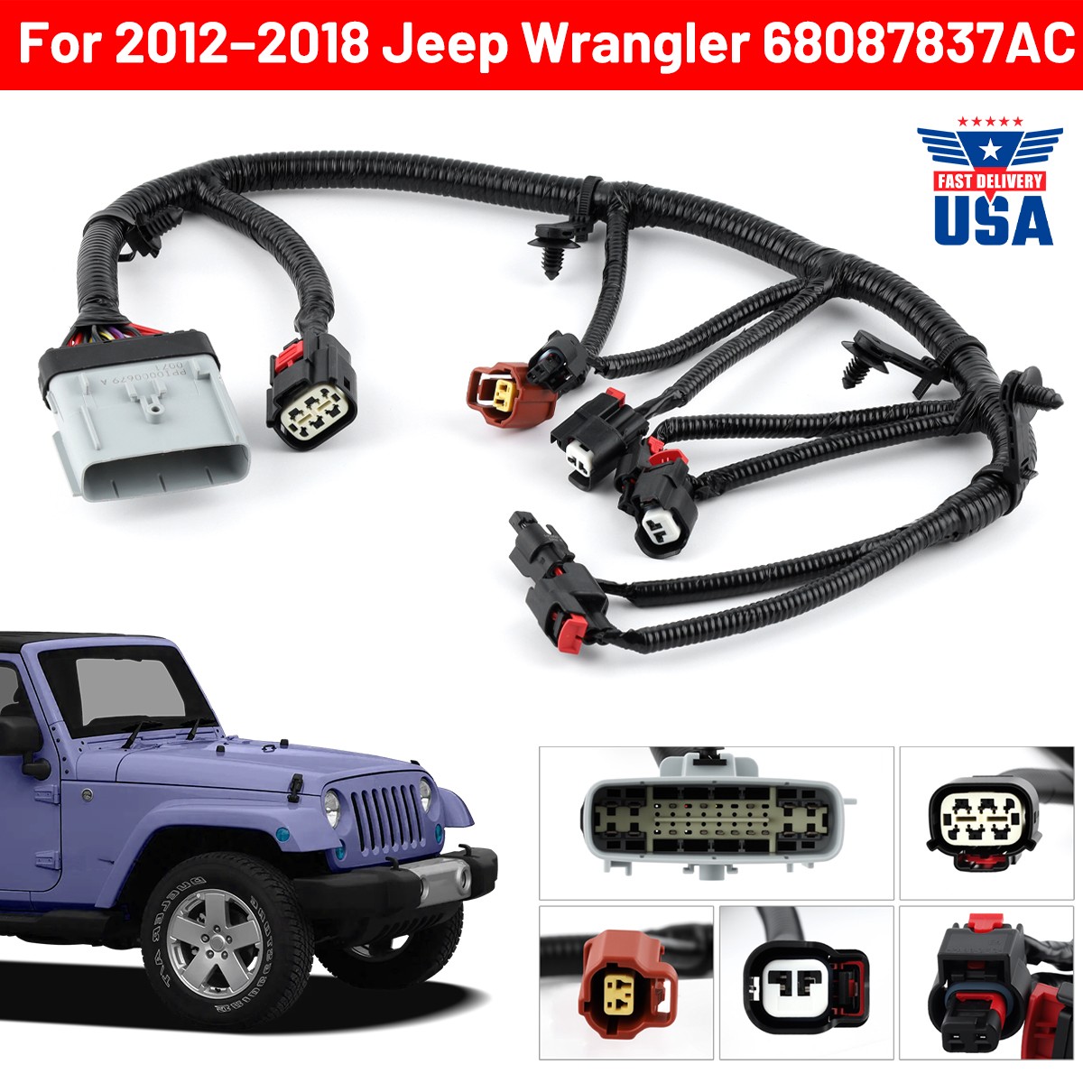Fuel Injector Wiring Harness For Jeep Wrangler / Ram 1500 2012-2018 68087837AC