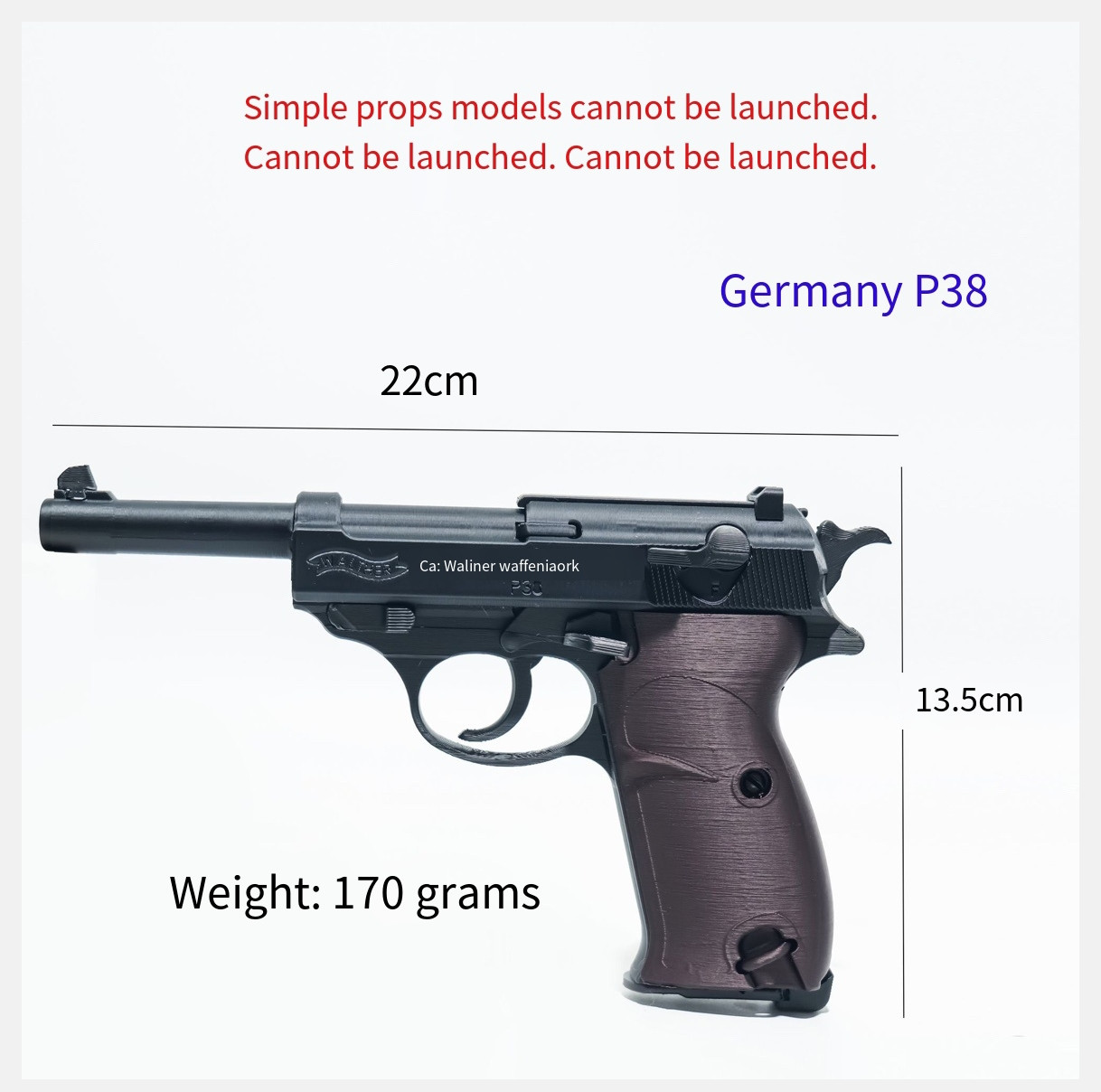 P38 Pistol Prop Model for Film & Cosplay - Plastic, Non-Firing, Inert Replica