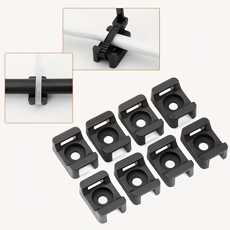 100 x screw sockets for cable ties cable holder black 15x10mm