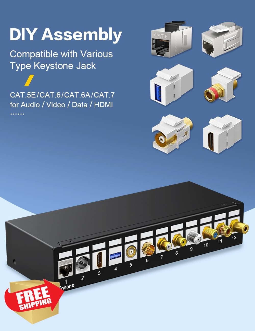Enmane 12 Port Keystone Patch Panel 1U STPandUTP 1 Pack