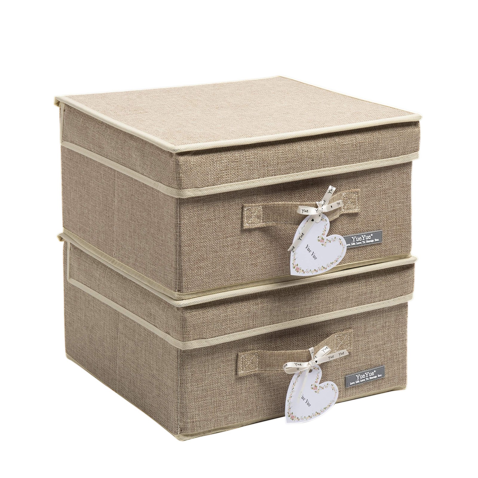 YueYue Foldable Fabric Closet Organizer Bins Box 12.4 in/12 in/6.7 in, Linen