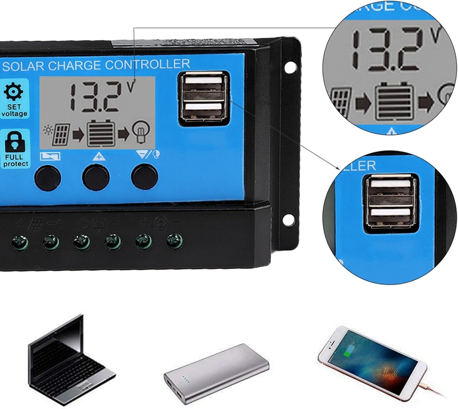 60A PWM Solar Charge Controller for 12V/24V Systems - LCD Display & Safety Fe...
