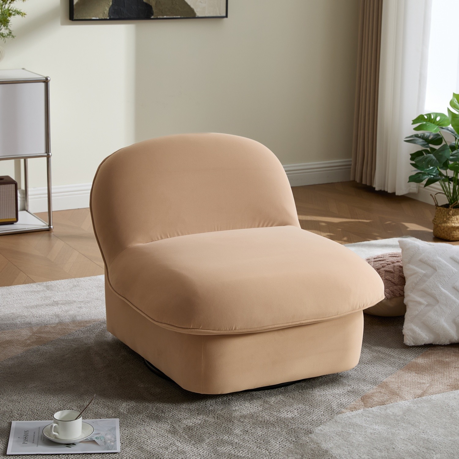 Velvet 360° Swivel Accent Chair Modern Armless Lounge Chair for Living Room
