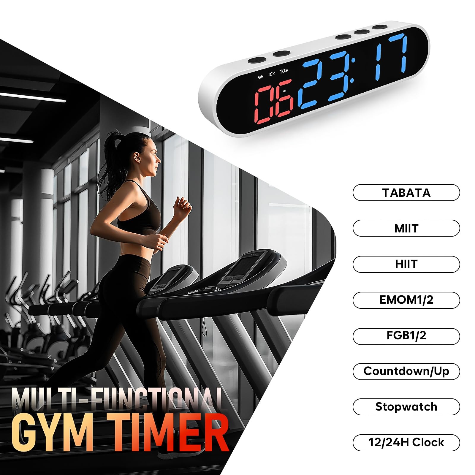 Dienmern Portable Gym Timer Clock with Strong Magnet - Workout Interval White